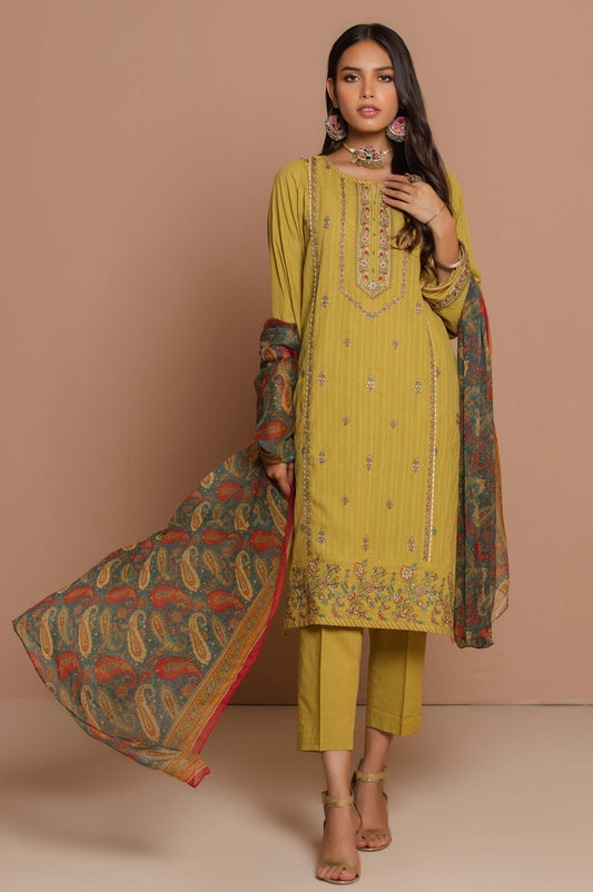 Stitched 3 Piece Doria Lawn Suit with Polyester Chiffon Dupatta