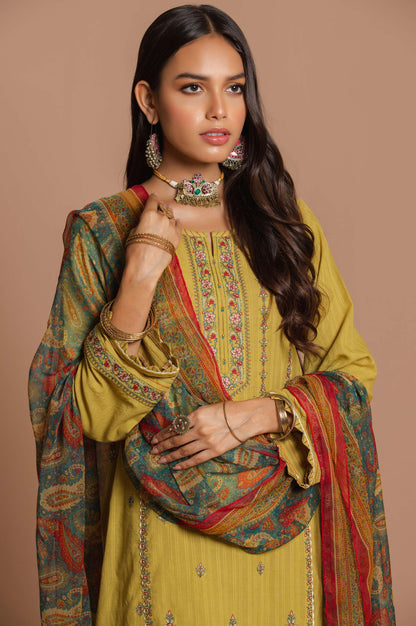 Stitched 3 Piece Doria Lawn Suit with Polyester Chiffon Dupatta