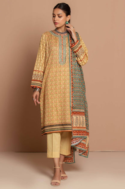 Stitched 3 Piece Embroidered Slub Lawn Suit