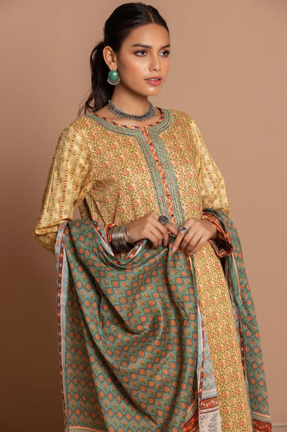 Stitched 3 Piece Embroidered Slub Lawn Suit