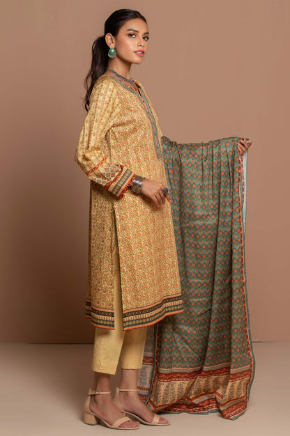Stitched 3 Piece Embroidered Slub Lawn Suit
