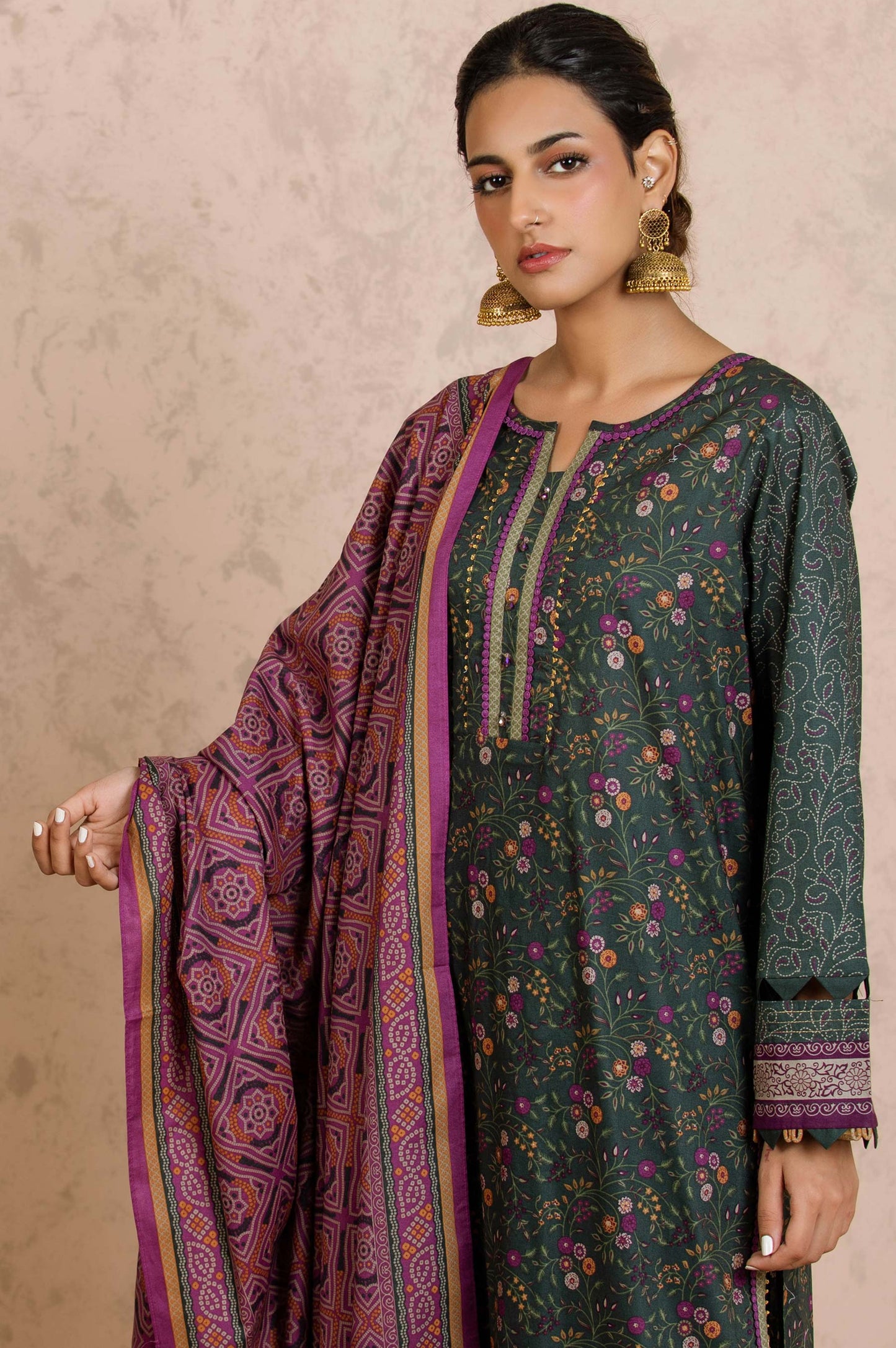 Stitched 3 Piece Printed Cambric Suit