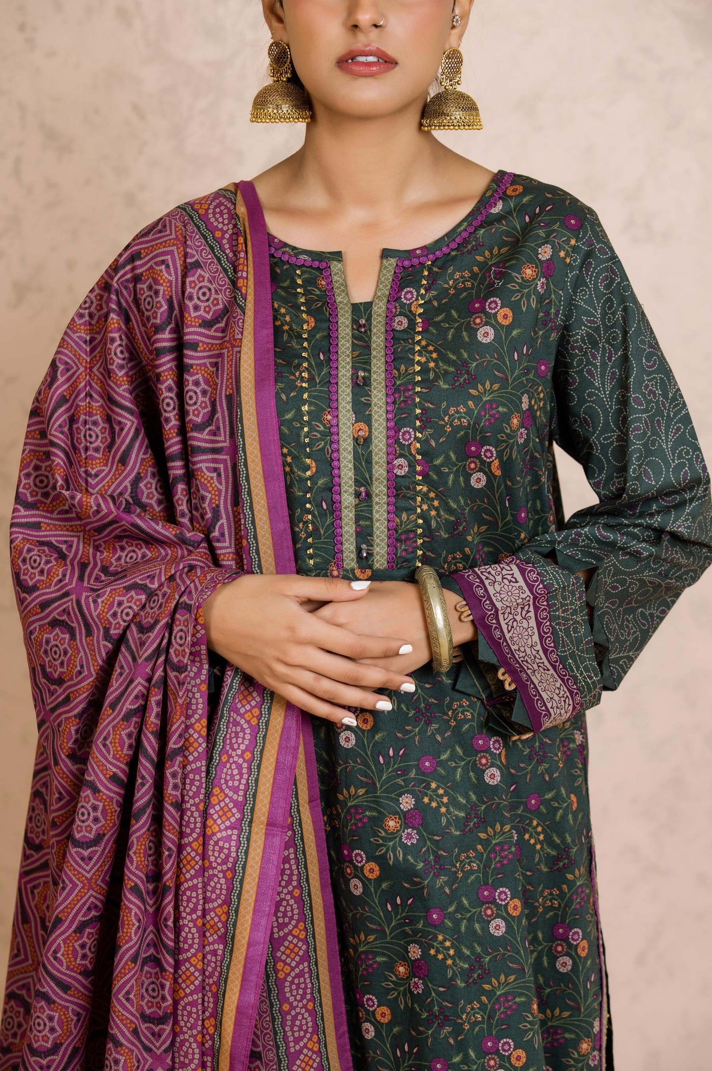 Stitched 3 Piece Printed Cambric Suit