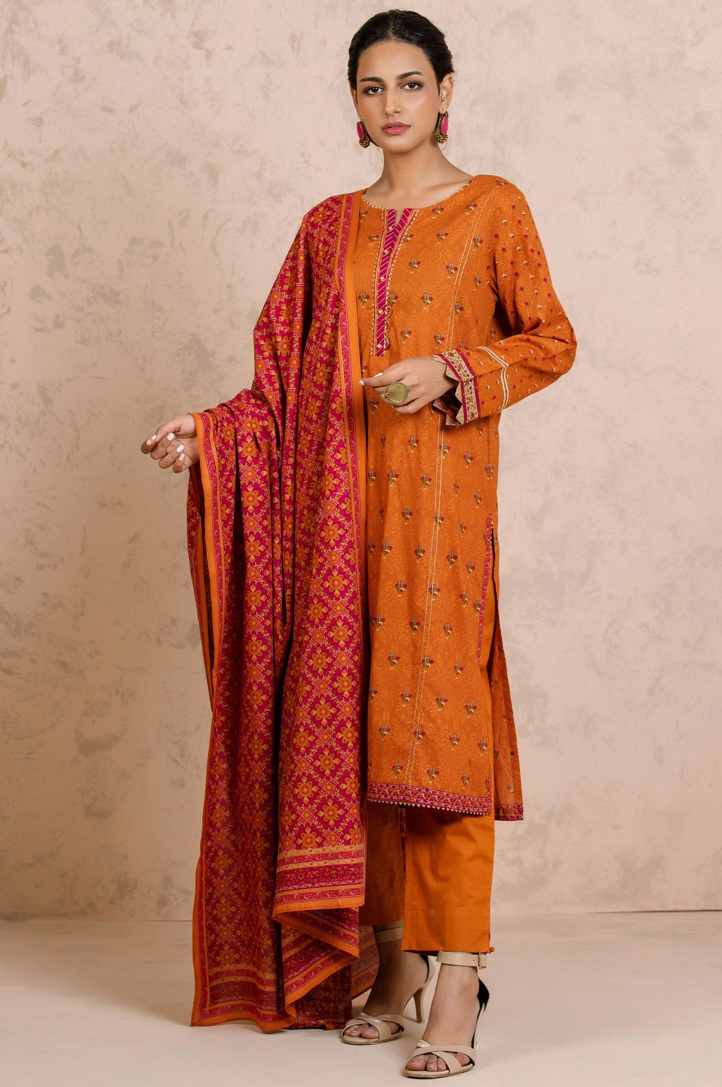 Stitched 3 Piece Printed Cambric Suit