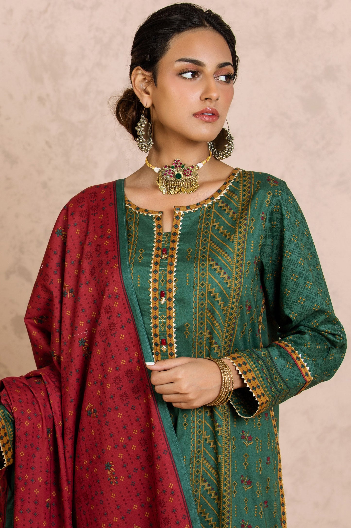 Stitched 3 Piece Printed Cambric Suit