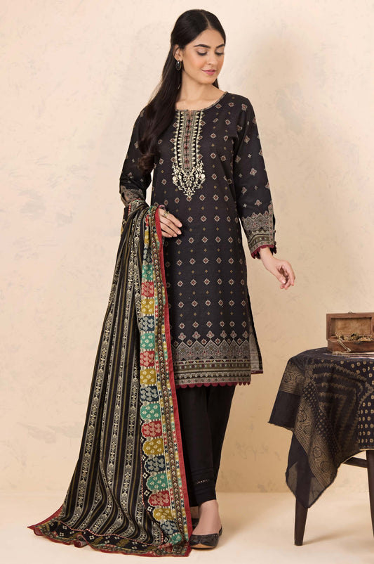 Stitched 3 Piece Embroidered Khaddar Suit
