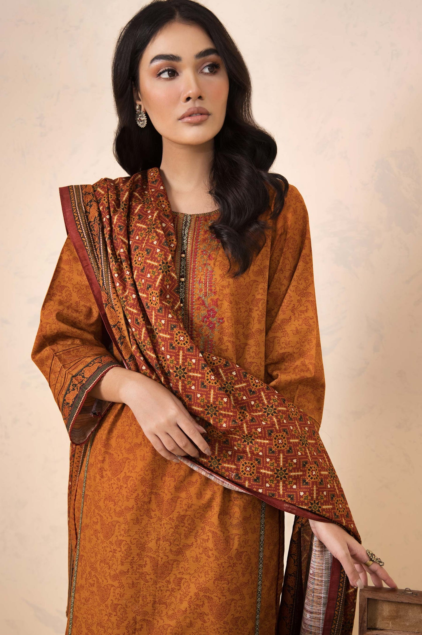 Stitched 3 Piece Embroidered Khaddar Suit