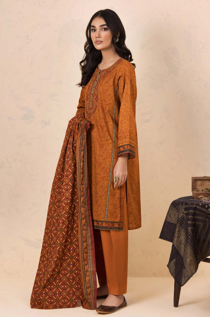 Stitched 3 Piece Embroidered Khaddar Suit
