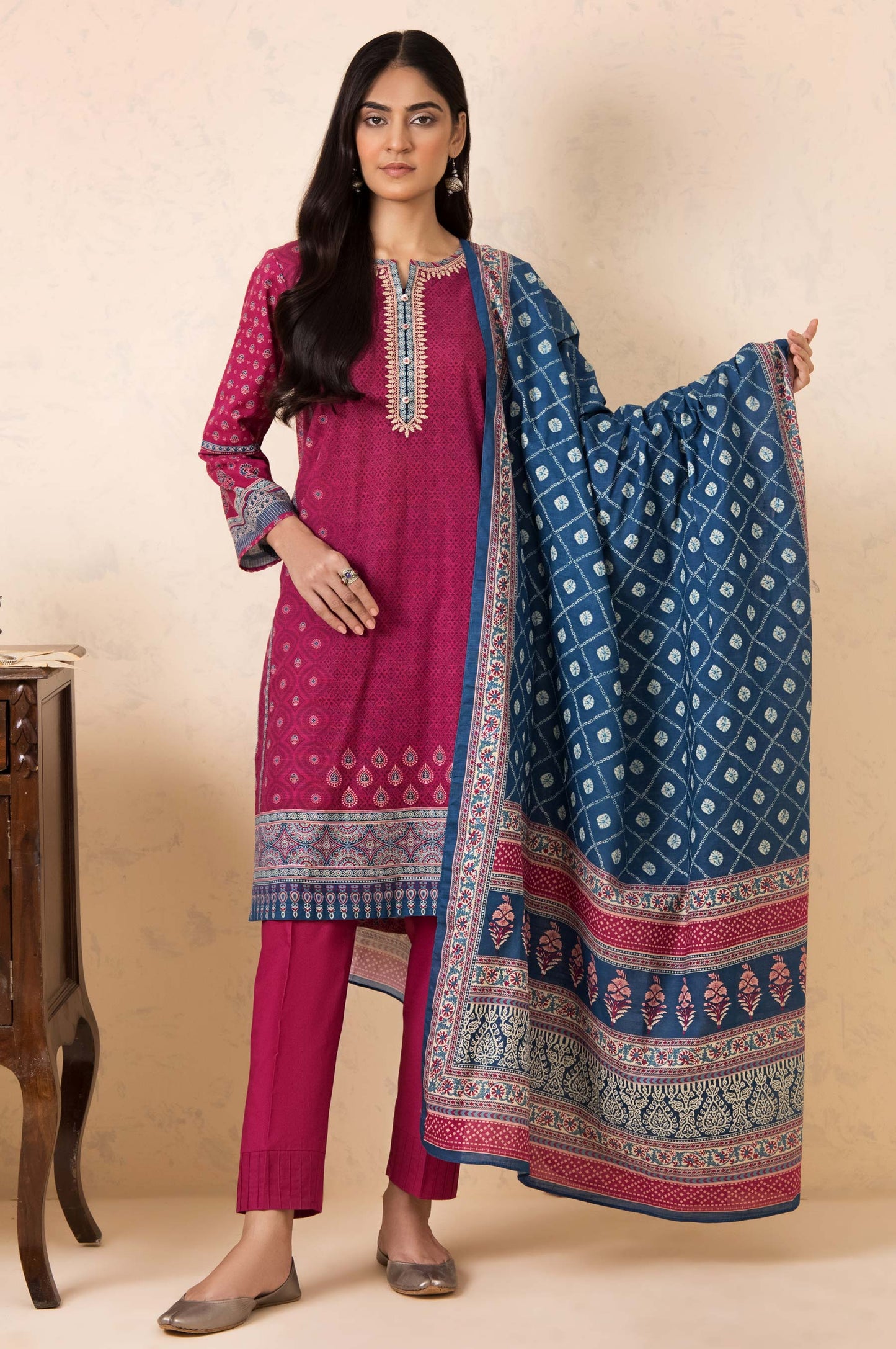 Stitched 3 Piece Embroidered Khaddar Suit