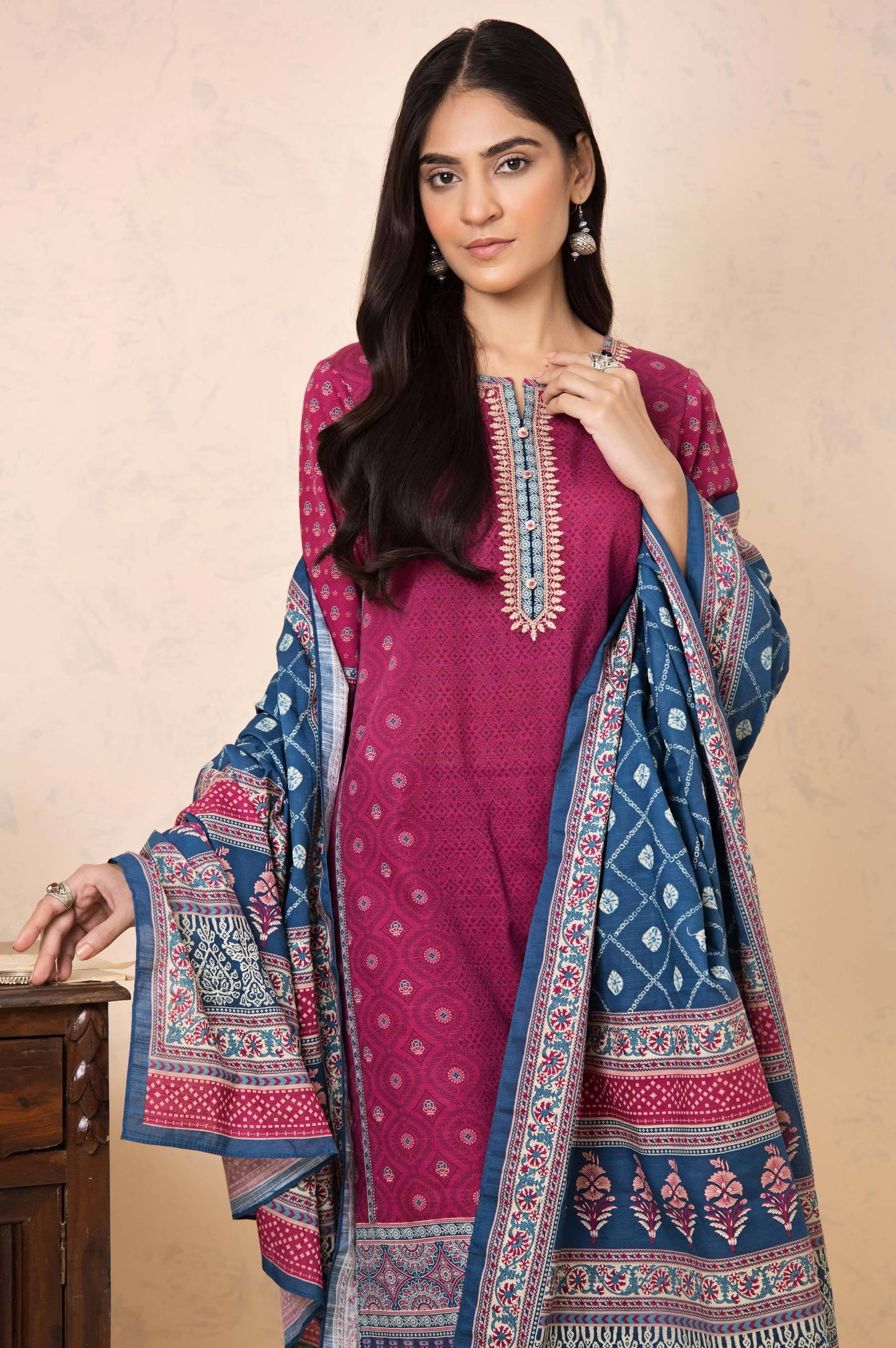 Stitched 3 Piece Embroidered Khaddar Suit