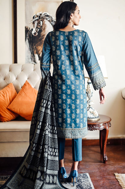 Stitched 3 Piece Embroidered Khaddar Suit