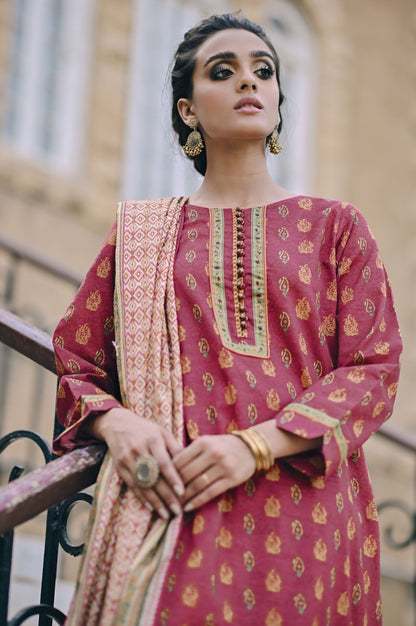 Stitched 3 Piece Printed Cottel with Khaddar Suit