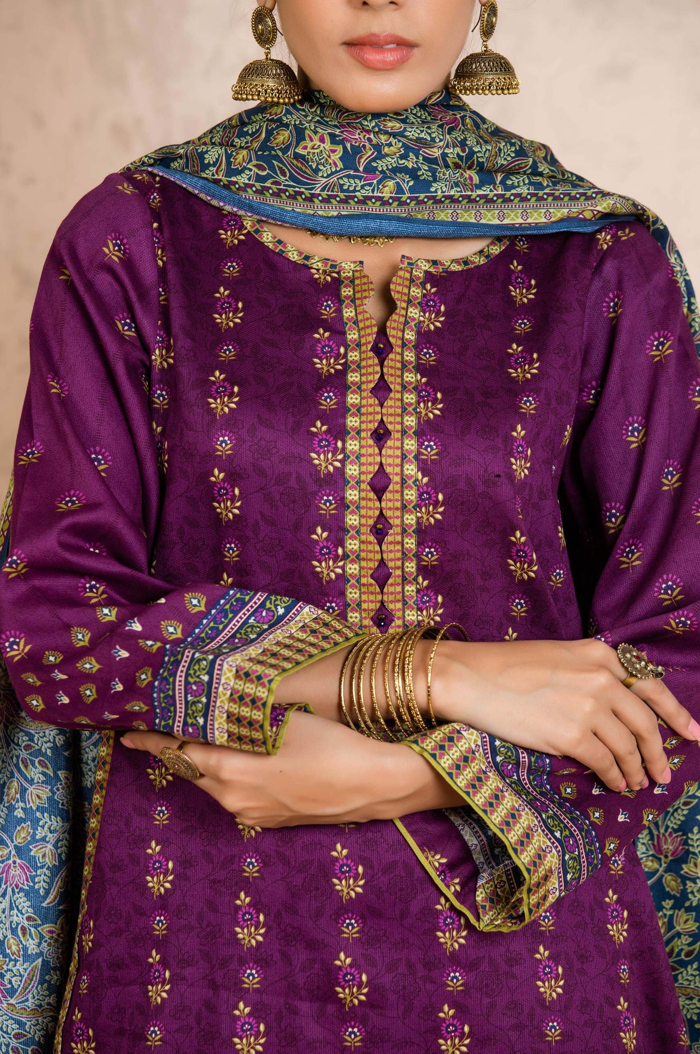 Stitched 3 Piece Printed Cottel Suit
