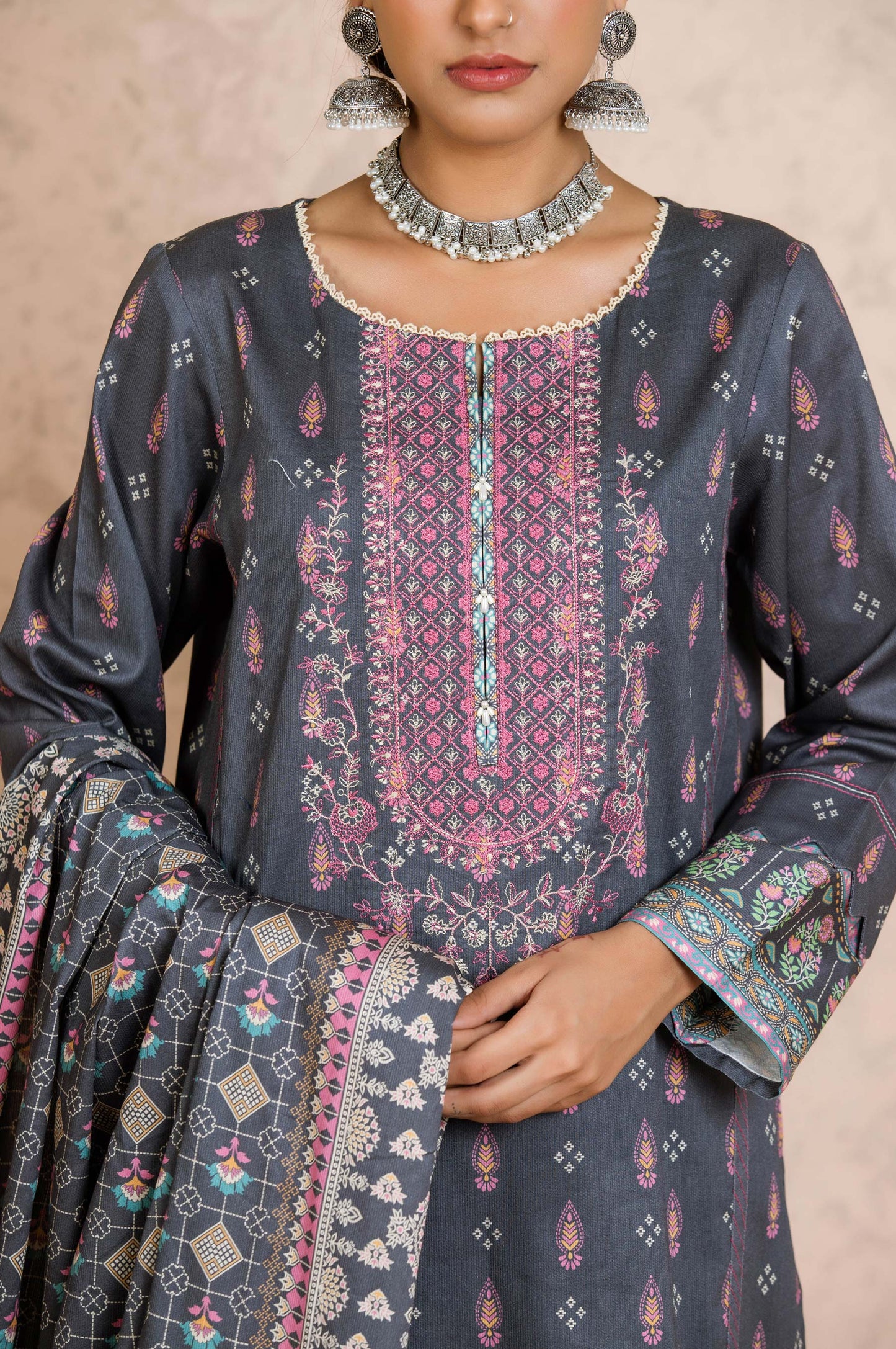 Stitched 3 Piece Embroidered Cottel Suit