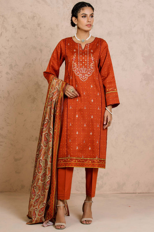 Stitched 3 Piece Embroidered Cottel Suit