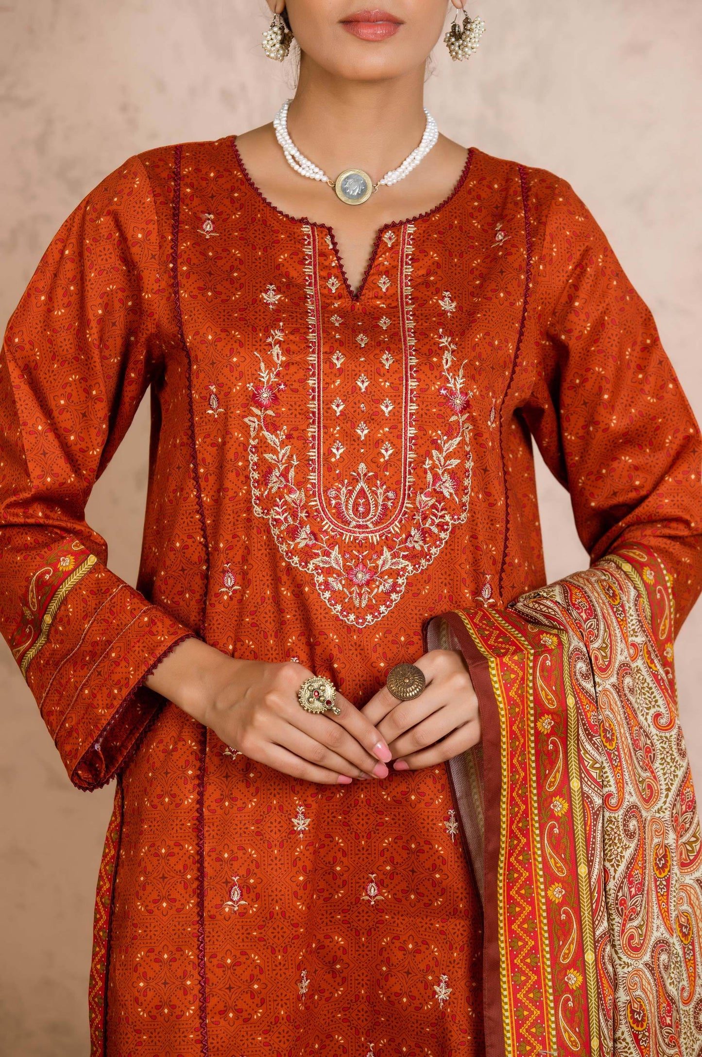 Stitched 3 Piece Embroidered Cottel Suit