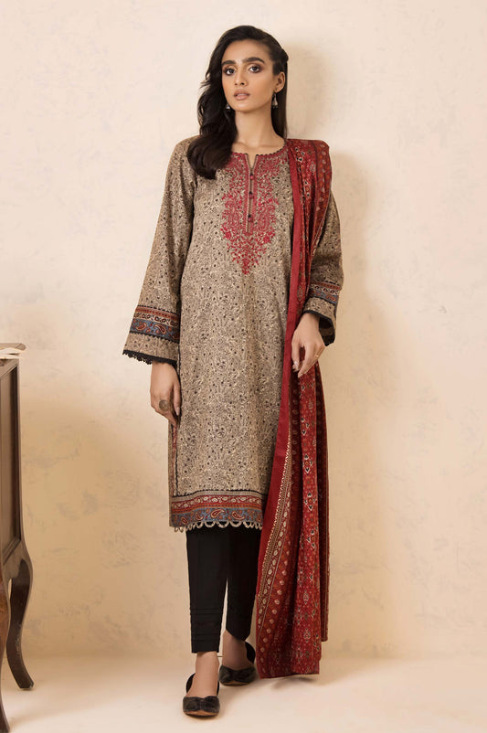 Stitched 3 Piece Embroidered Cottel Suit