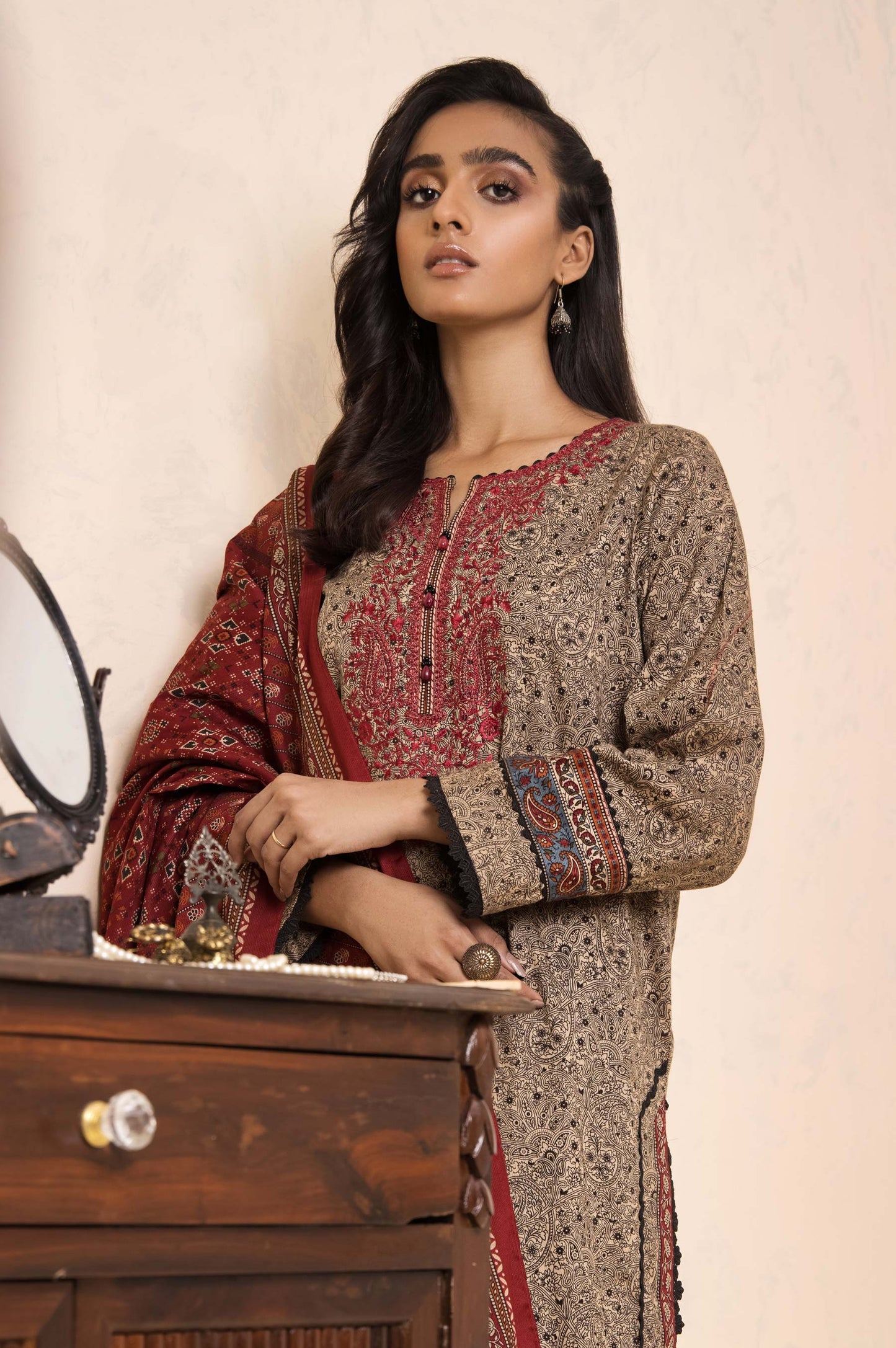 Stitched 3 Piece Embroidered Cottel Suit
