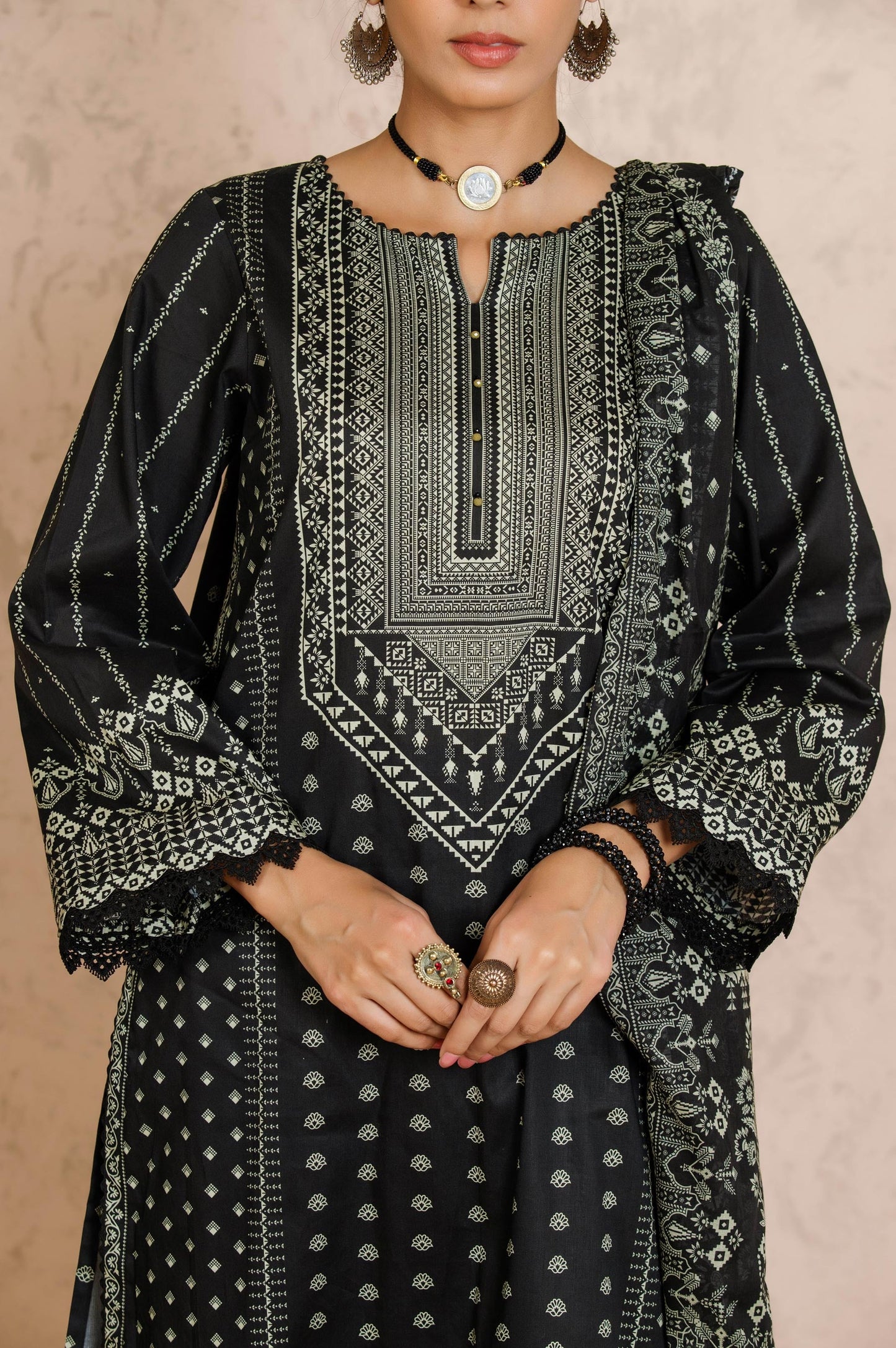 Stitched 3 Piece Printed Cottel Suit