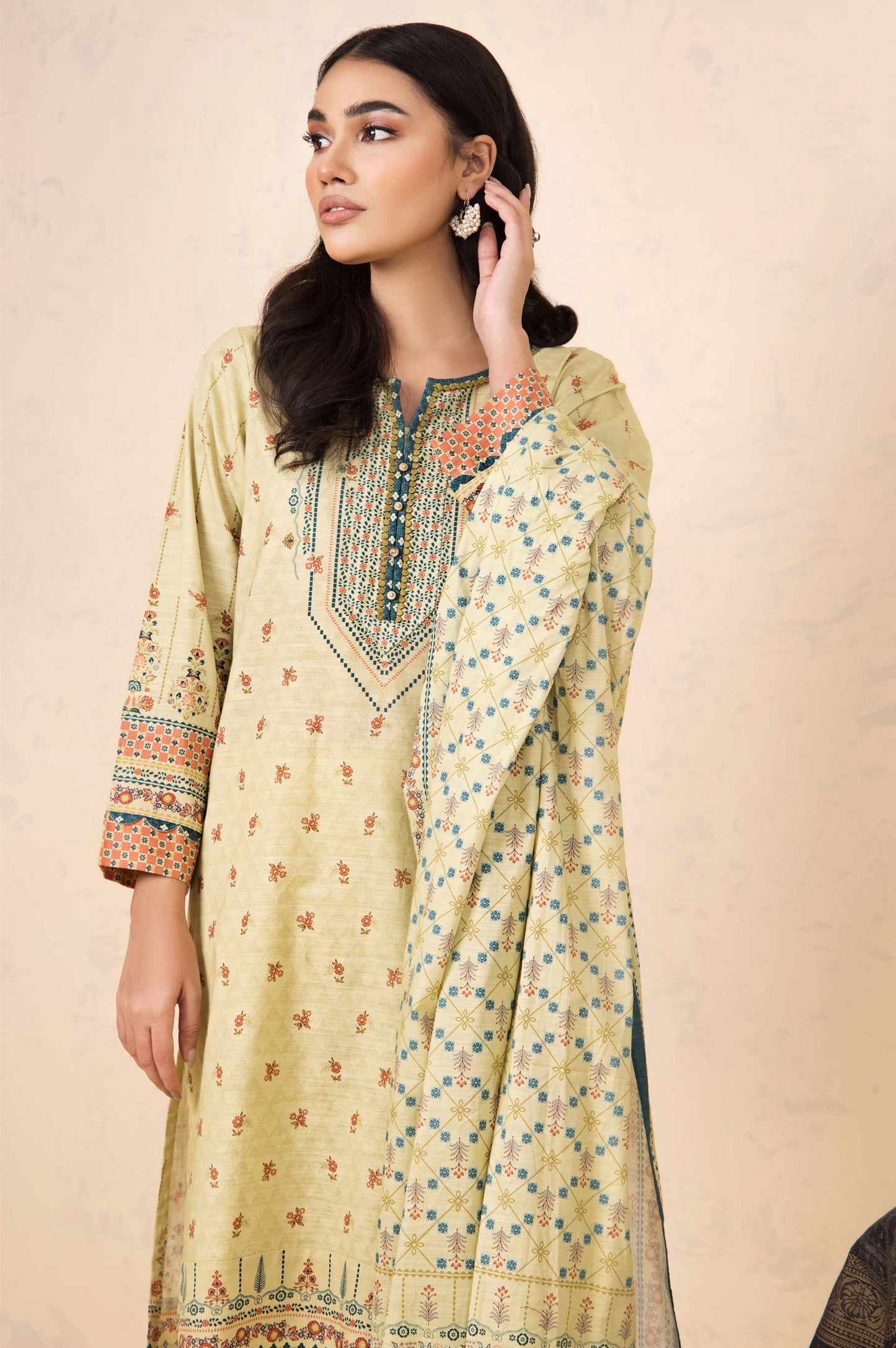 Stitched 3 Piece Printed Cottel Suit