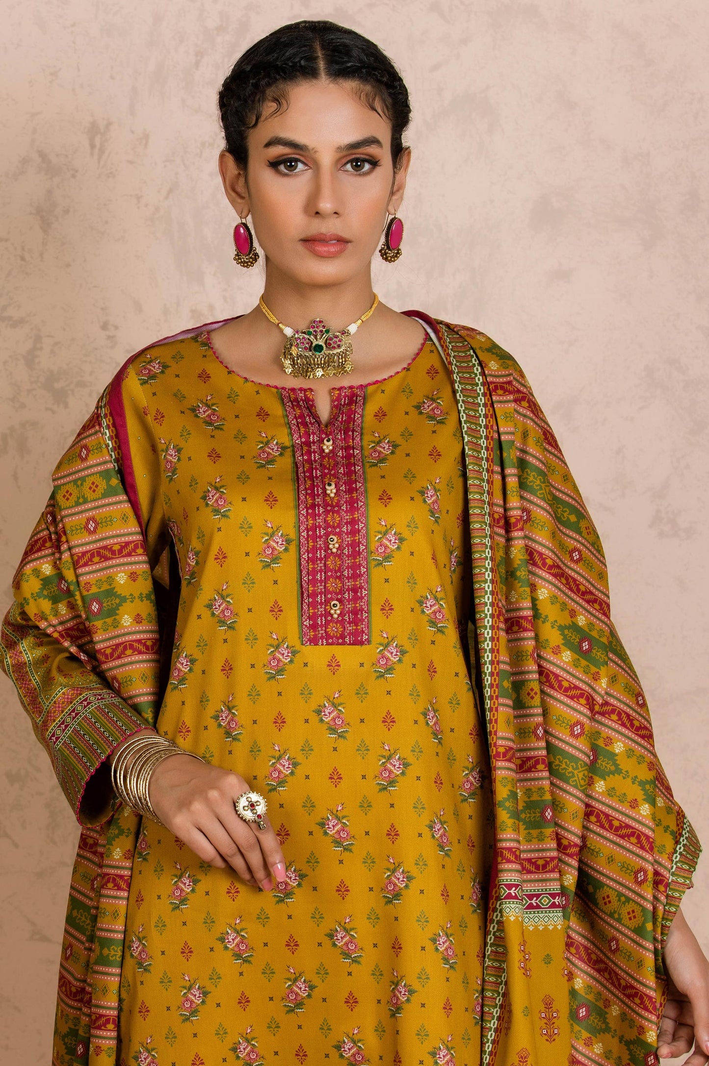 Stitched 3 Piece Printed Cottel Suit