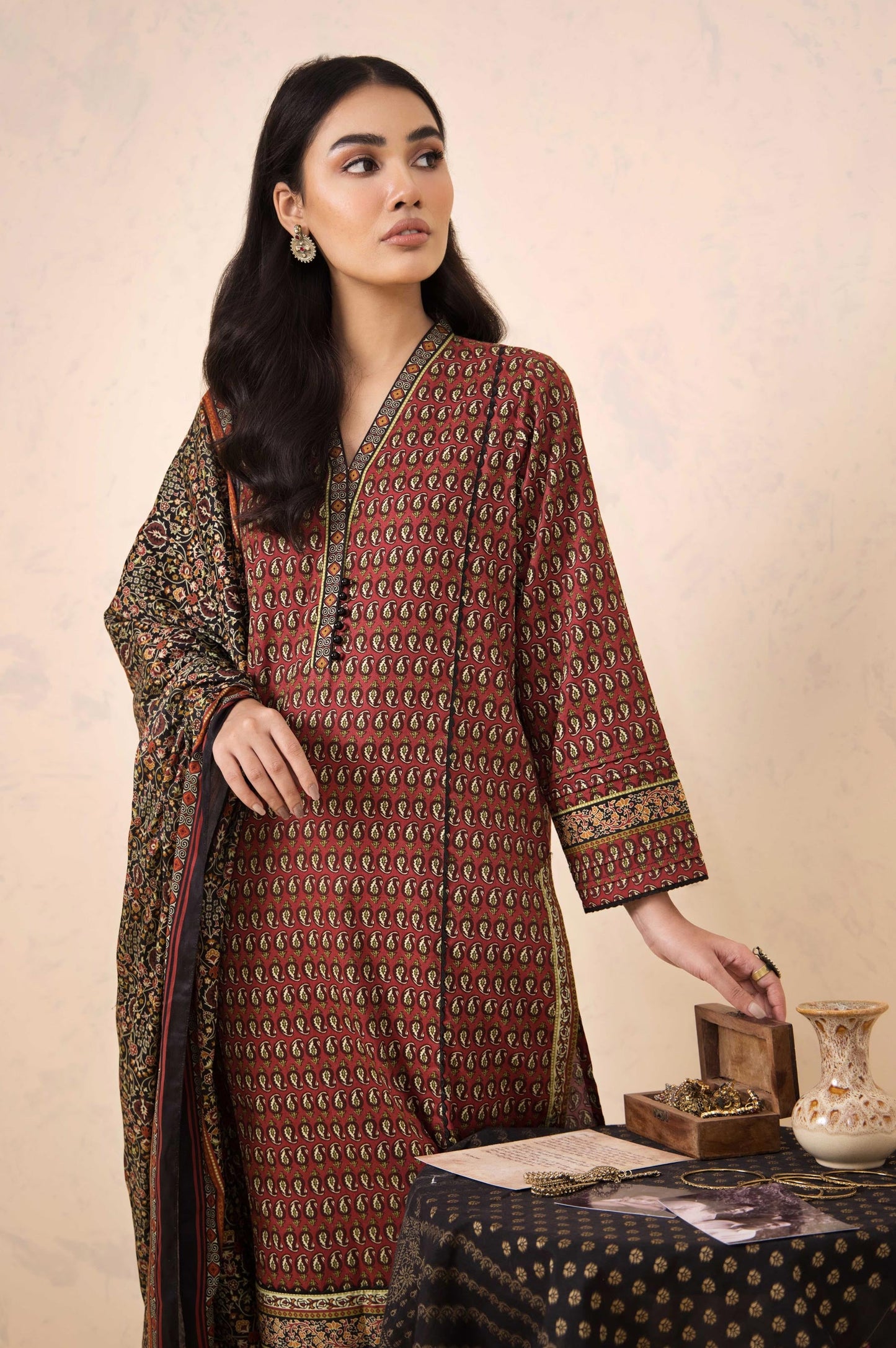 Stitched 3 Piece Printed Cottel Suit