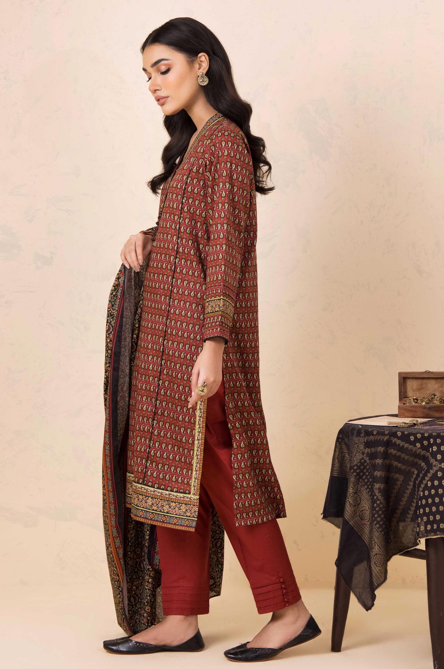 Stitched 3 Piece Printed Cottel Suit