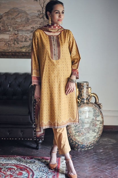 Stitched 3 Piece Printed Karandi Suit