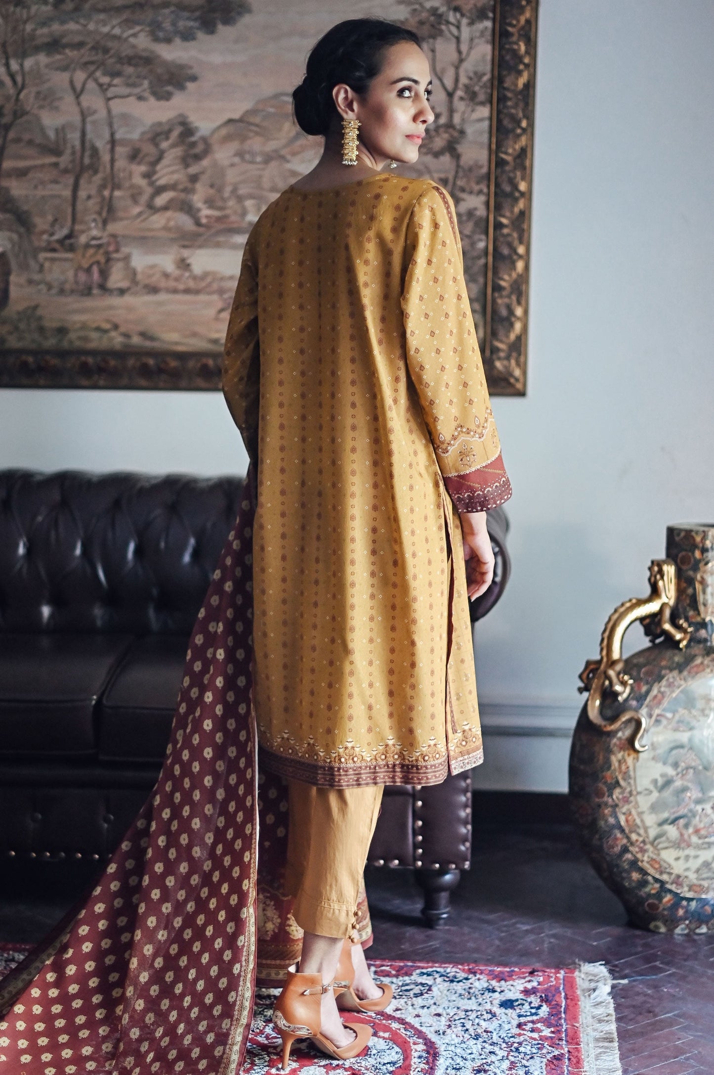 Stitched 3 Piece Printed Karandi Suit