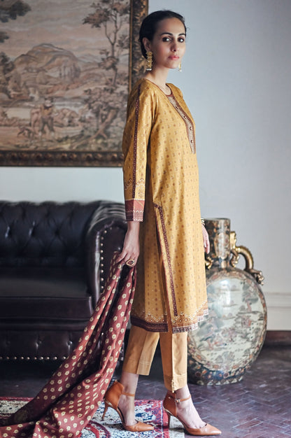 Stitched 3 Piece Printed Karandi Suit