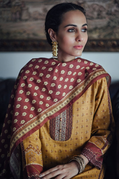 Stitched 3 Piece Printed Karandi Suit