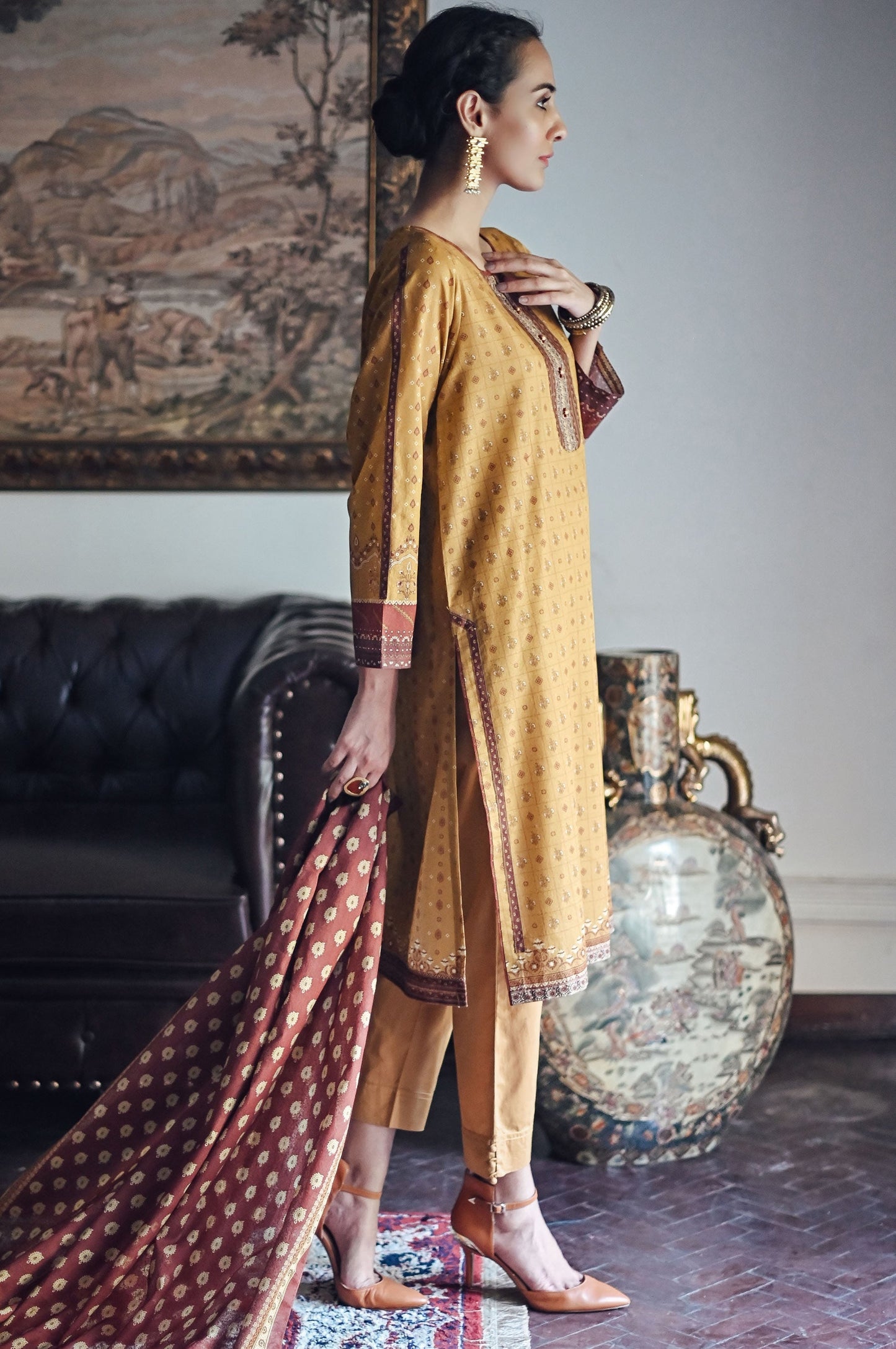 Stitched 3 Piece Printed Karandi Suit