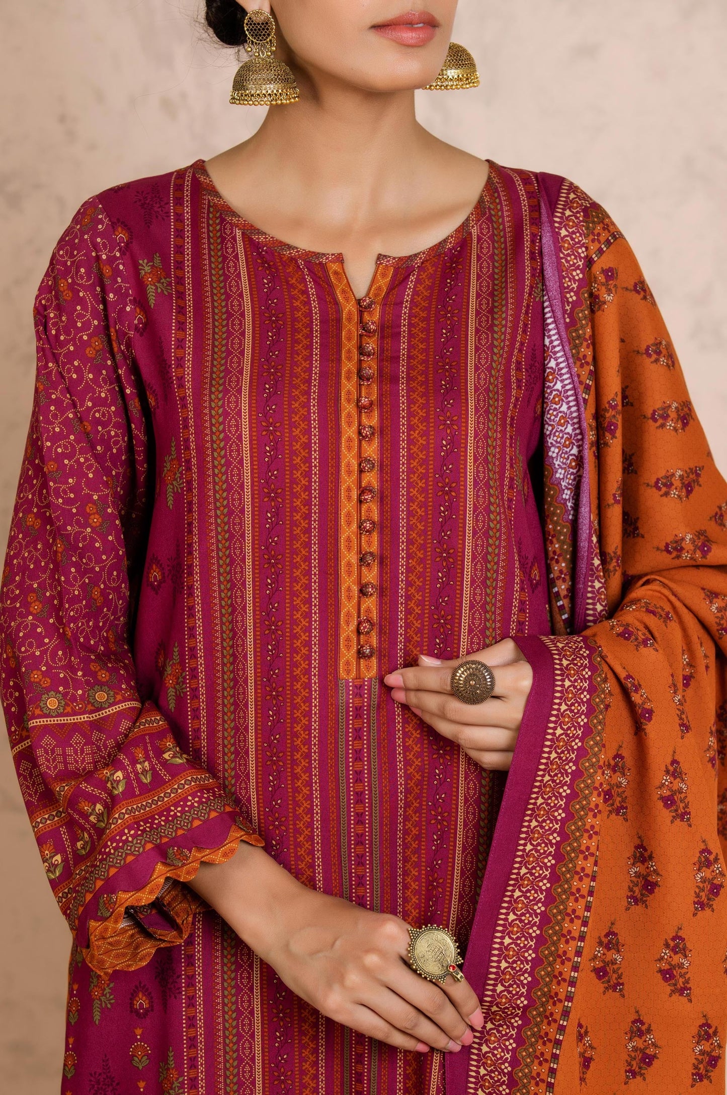 Stitched 3 Piece Printed Linen Viscose Suit