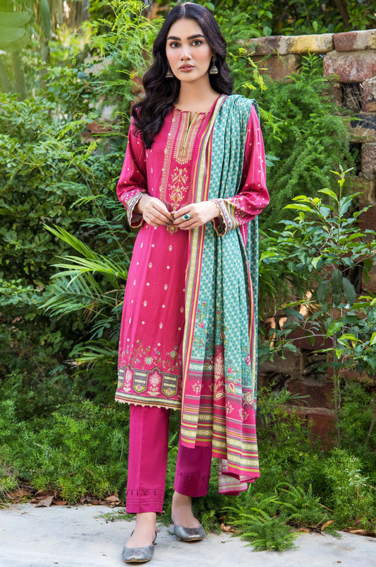 Stitched 3 Piece Embroidered Linen Viscose Suit