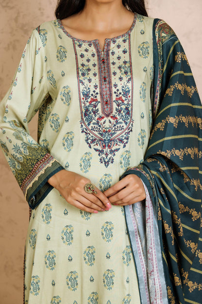 Stitched 3 Piece Embroidered Linen Viscose Suit
