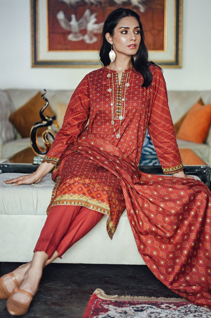 Stitched 3 Piece Printed Doria Linen Viscose Suit