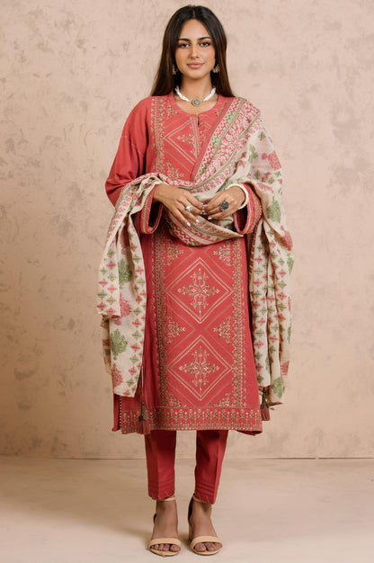 Stitched 3 Piece Embroidered Khaddar with Jacquard Suit