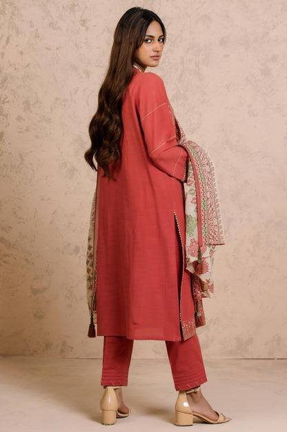 Stitched 3 Piece Embroidered Khaddar with Jacquard Suit