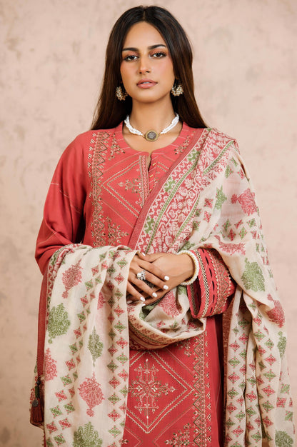 Stitched 3 Piece Embroidered Khaddar with Jacquard Suit