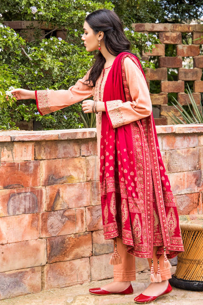 Stitched 3 Piece Embroidered Khaddar with Jacquard Shawl Suit