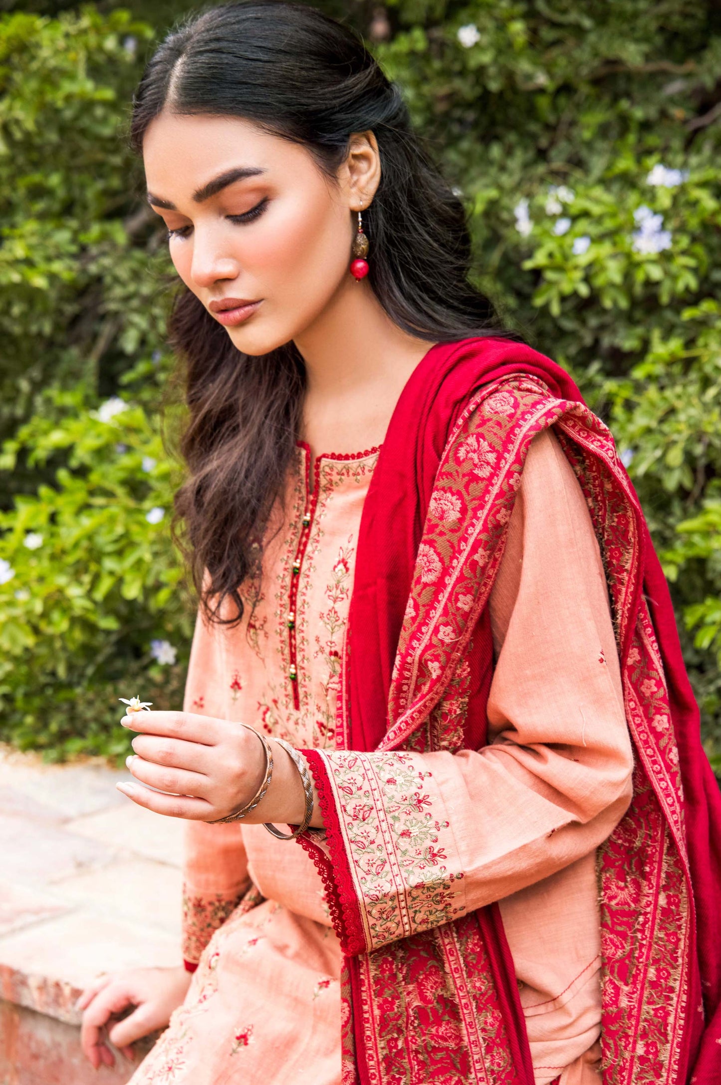 Stitched 3 Piece Embroidered Khaddar with Jacquard Shawl Suit