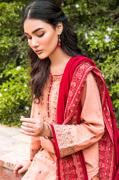Stitched 3 Piece Embroidered Khaddar with Jacquard Shawl Suit