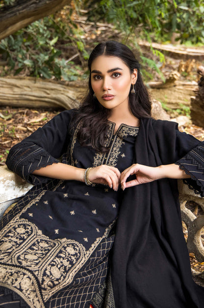Stitched 3 Piece Embroidered Khaddar with Jacquard Shawl Suit