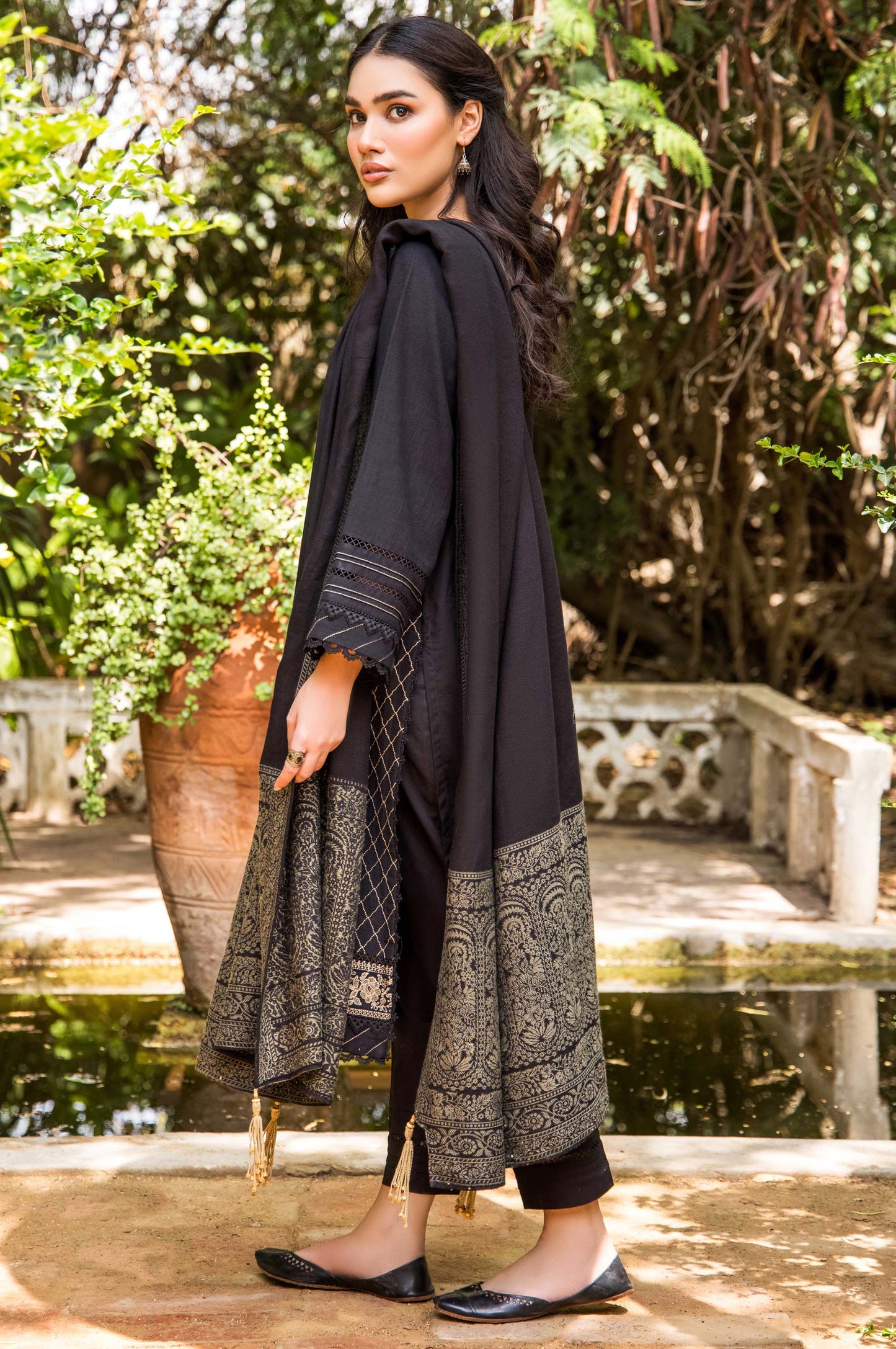 Stitched 3 Piece Embroidered Khaddar with Jacquard Shawl Suit