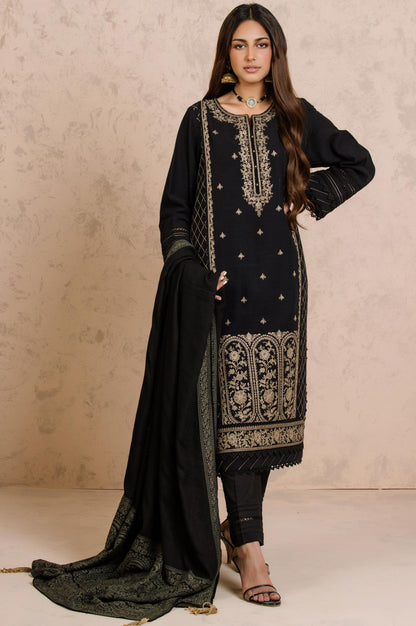 Stitched 3 Piece Embroidered Khaddar with Jacquard Shawl Suit