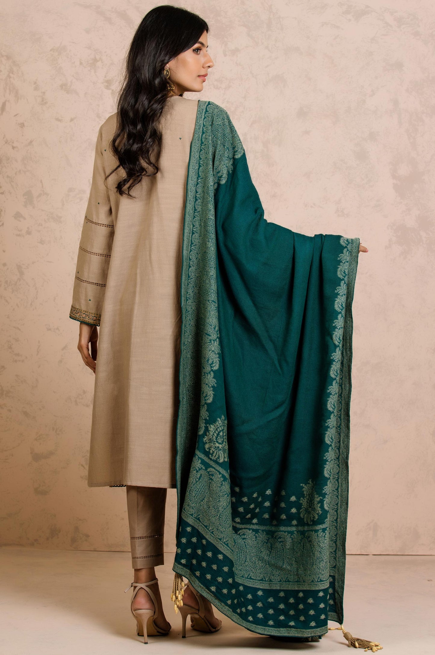 Stitched 3 Piece Embroidered Khaddar with Jacquard Shawl Suit
