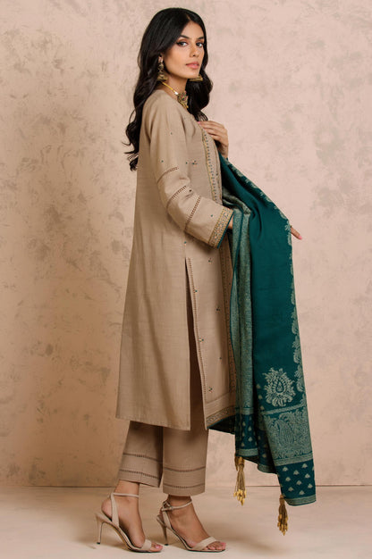 Stitched 3 Piece Embroidered Khaddar with Jacquard Shawl Suit