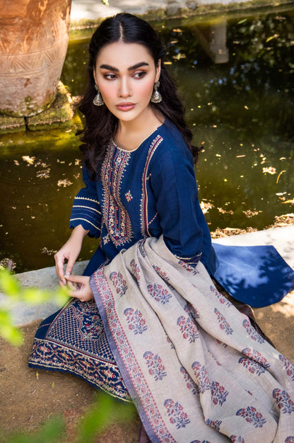 Stitched 3 Piece Embroidered Khaddar with Yarn Jacquard Shawl Suit