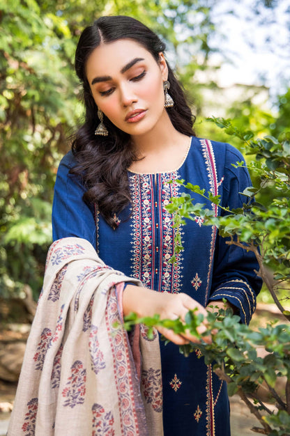 Stitched 3 Piece Embroidered Khaddar with Yarn Jacquard Shawl Suit