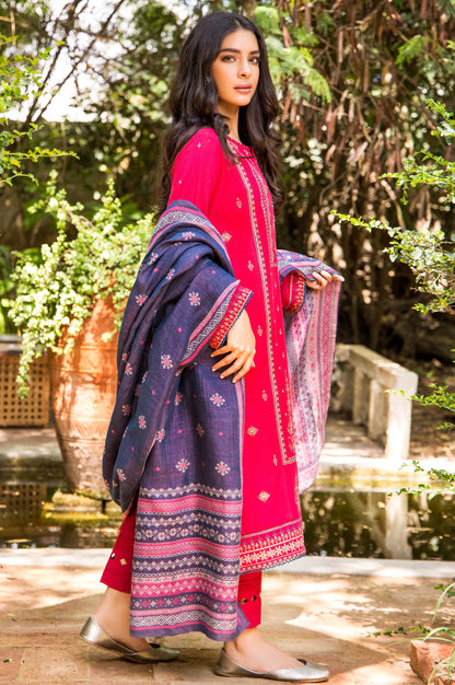 Stitched 3 Piece Embroidered Khaddar with Yarn Jacquard Shawl Suit
